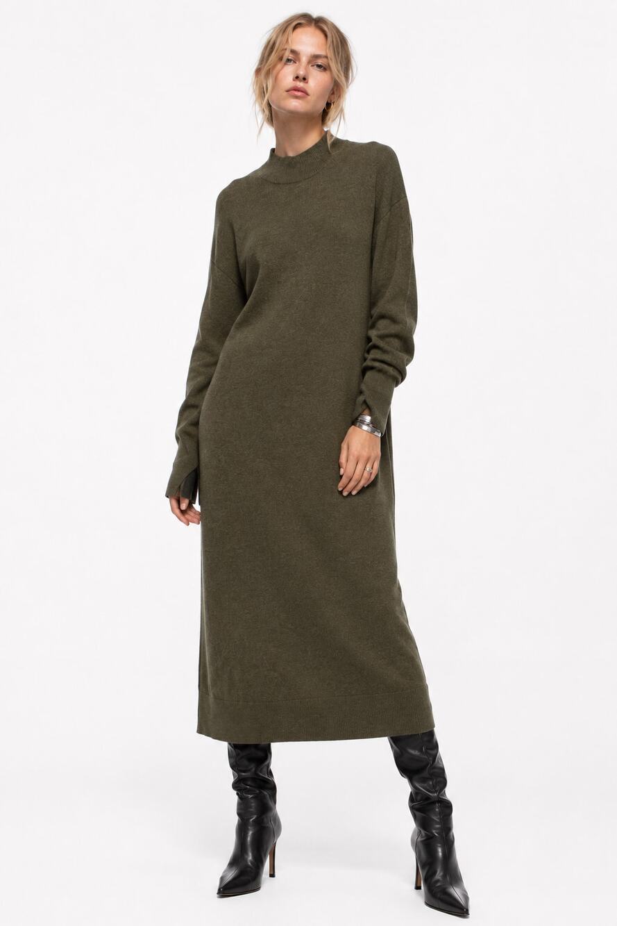 Zara Midi Split Sleeve Sweater Dress Olive Green Size M